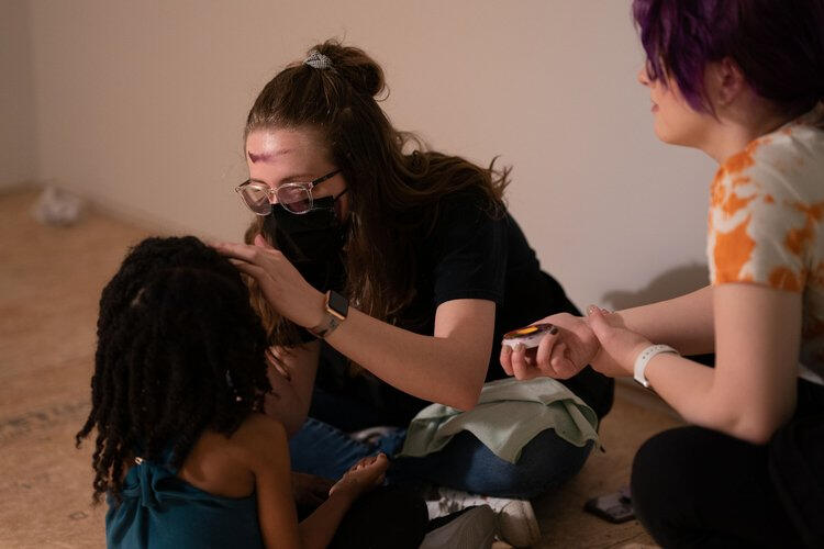 Jasmine Herbert, Zoe Taylor, and Robyn Wood behind the scenes of Elena