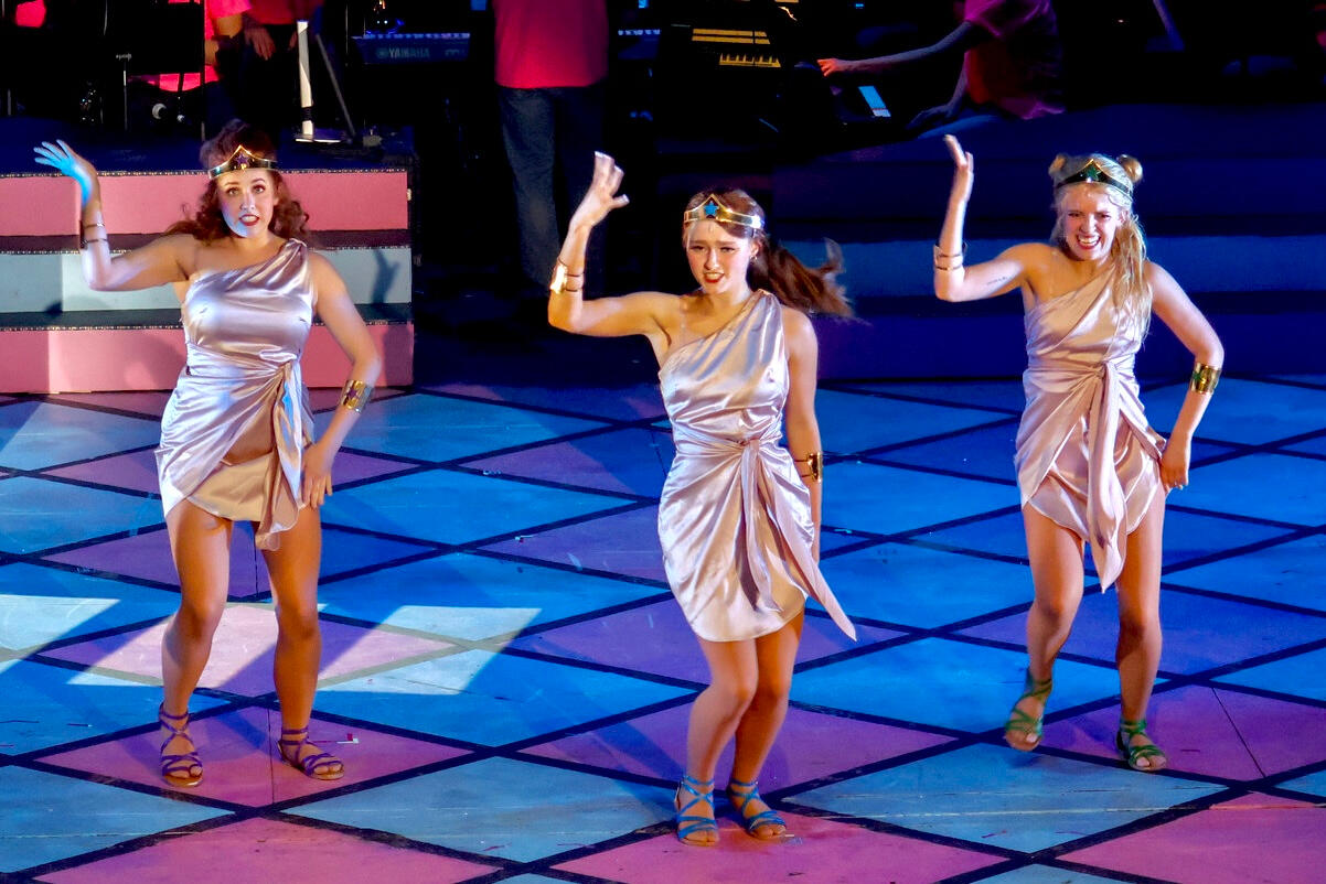 Greek chorus dresses altered by me. Kate Mullis, Riley Ready, and Kara Jean Spindle as The Girls from Delta Nu in WCU&#39;s Legally Blonde. Photo by Ben Howard